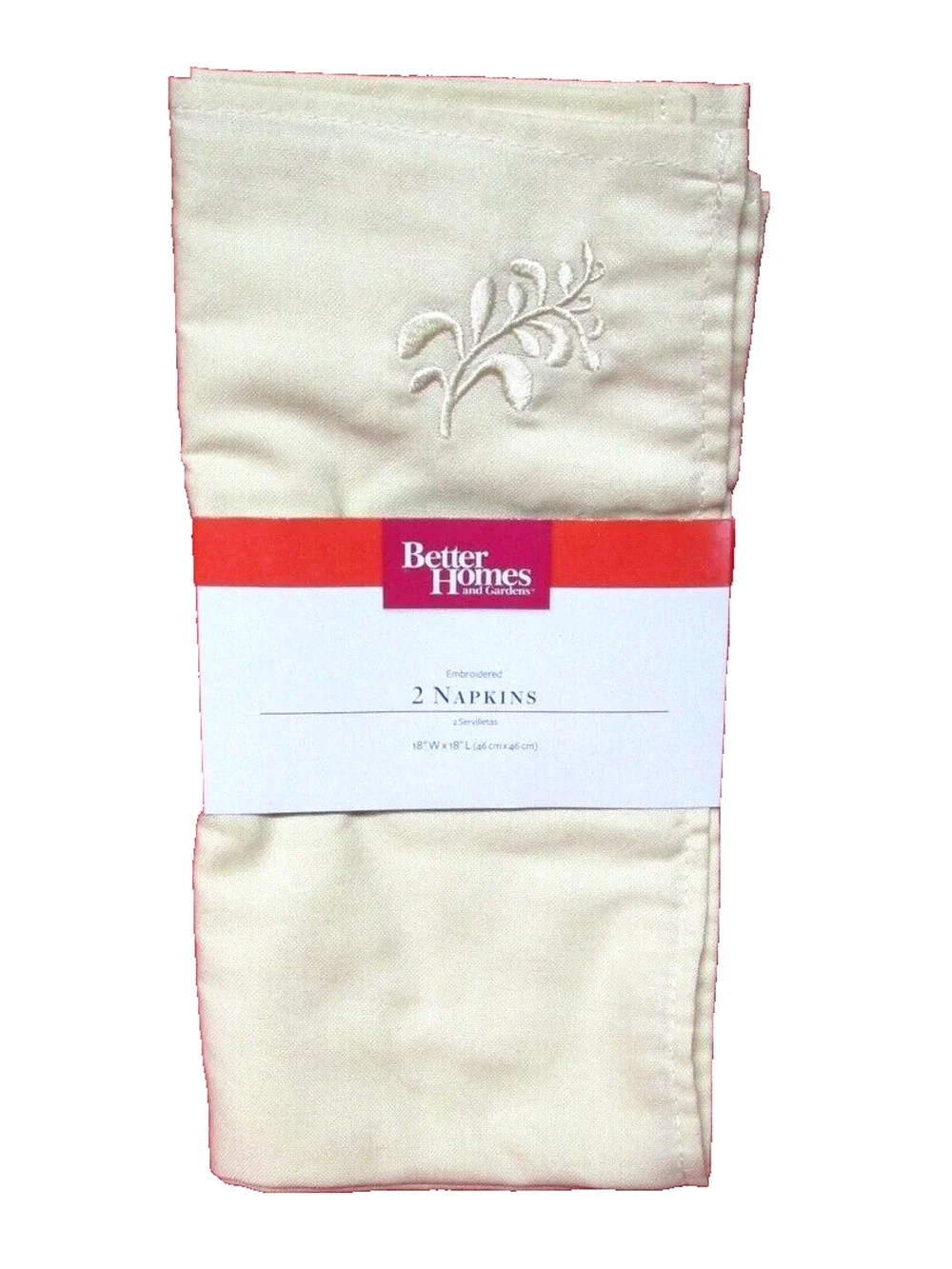 Better Homes & Gardens Cream Parchment Embroidered Napkins Set of 2, 18x18 inch